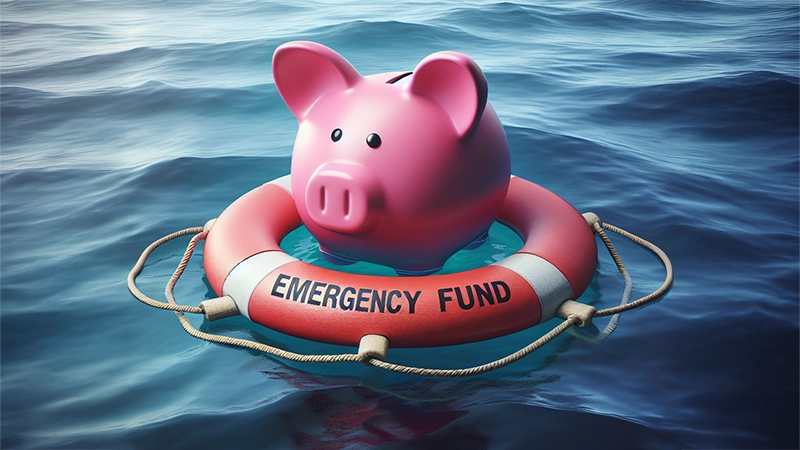Pink Piggy Bank in Emergency Fund Lifebuoy